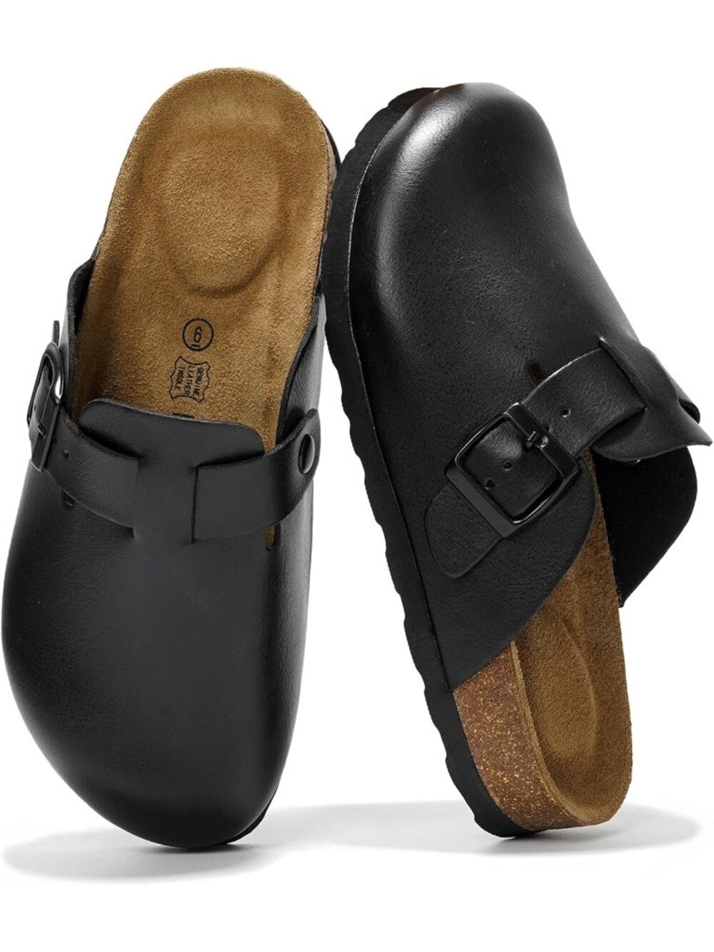 🆕Women Classic Black Leather Slip-ons Footbed Clogs Memory Foam Sandals Casual